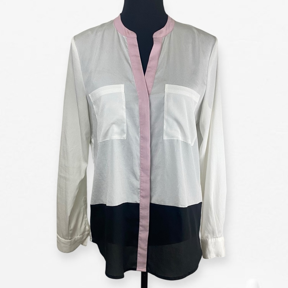 Ivanka Trump Colorblock button up career Blouse - Pink, White, Black M